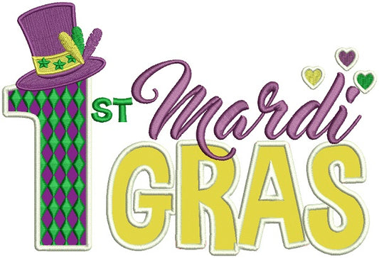 First Mardi Gras With a Hat Applique Machine Embroidery Design Digitized Pattern