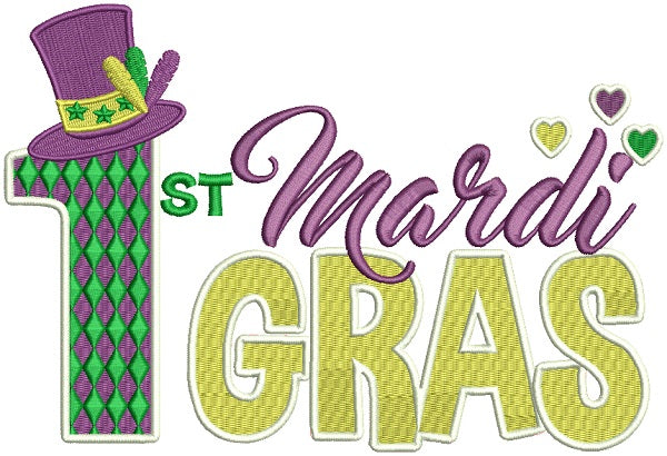 First Mardi Gras With a Hat Filled Machine Embroidery Design Digitized Pattern