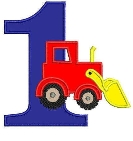 First (1st) Birthday Bulldozer Construction Truck Machine Embroidery Applique Design Pattern- Instant Download - 4x4 , 5x7, and 6x10 hoops