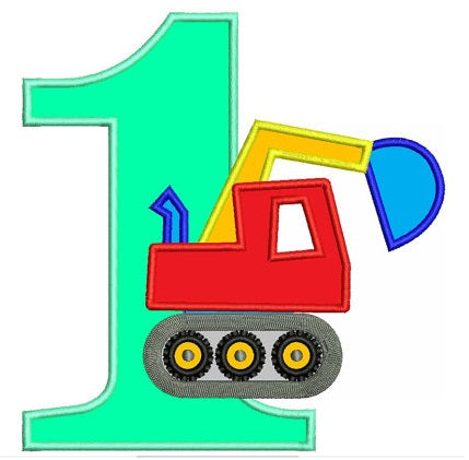 First (1st) Birthday Excavator Construction Truck Machine Embroidery Applique Design Pattern- Instant Download - 4x4 , 5x7, and 6x10 hoops