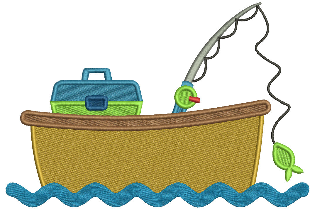 Fishing Boat With Fishing Pole Filled Machine Embroidery Design Digitized Pattern