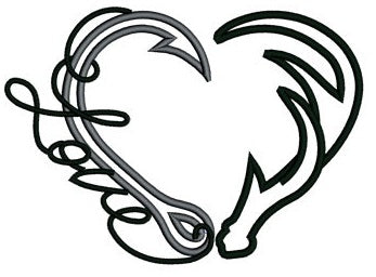 antler fish hook heart Fishing Hooks with Antlers Hunting Love Applique machine embroidery digitized design pattern
