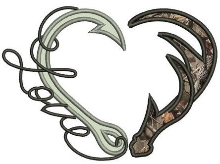 Fishing Hooks with Antlers Hunting Love Applique machine embroidery digitized design pattern - Instant Download -4x4 , 5x7, and 6x10 hoops