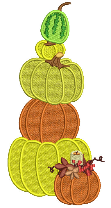 Five Pumpkins Vertically Stacked Filled Machine Embroidery Design Digitized Pattern