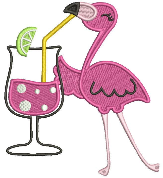 Flamingo Drinking Summer Drink Filled Machine Embroidery Design Digitized Pattern