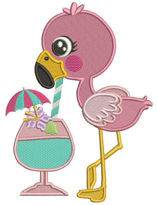 Flamingo Sipping Exotic Drink Filled Machine Embroidery Design Digitized Pattern