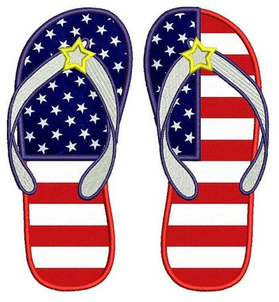 Flip Flops Applique American Flag Heart USA Patriotic Machine Embroidery Digitized Design Pattern - Instant Download - 4x4 , 5x7, 6x10