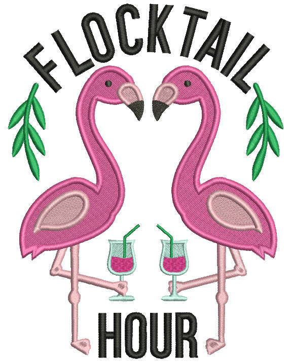 Flocktail Hour Two Flamingos Filled Machine Embroidery Design Digitized Pattern