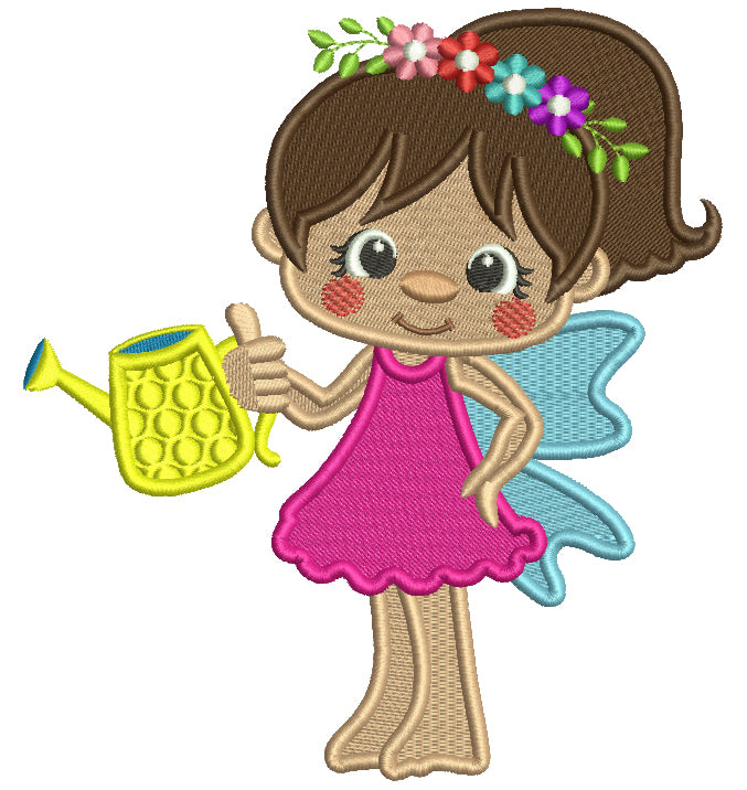 Flower Fairy Watering Plants Filled Machine Embroidery Design Digitized Pattern