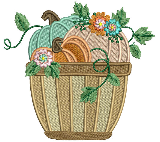 Flower Pot Full Of Pumpkins Fall Filled Machine Embroidery Design Digitized Pattern