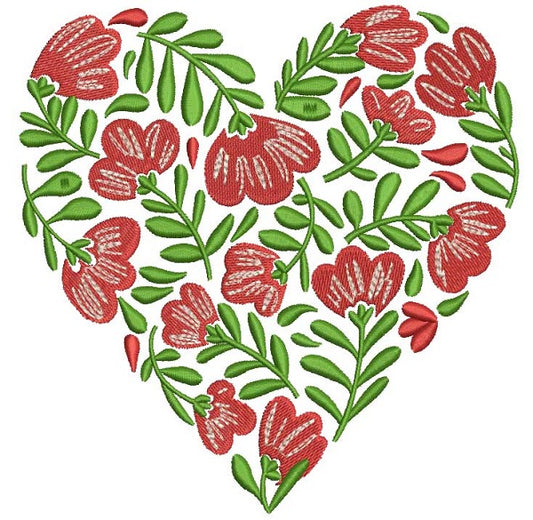 Flowers Heart Filled Machine Embroidery Design Digitized Pattern