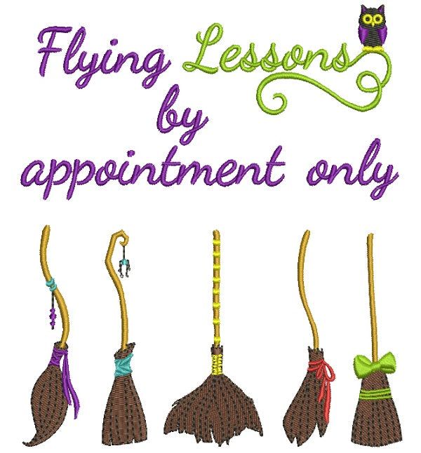 Flying Lessons By Appointment Only Witch Brooms Halloween Filled Machine Embroidery Design Digitized Pattern