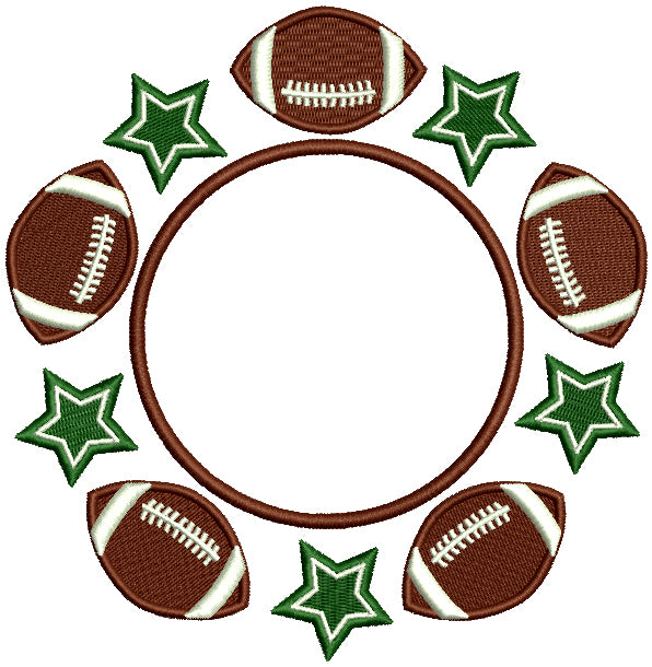 Football And Stars In The Circle Filled Machine Embroidery Design Digitized Pattern