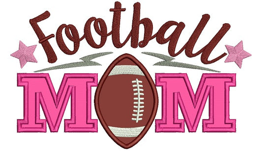 Football Mom With Stars Applique Machine Embroidery Design Digitized Pattern