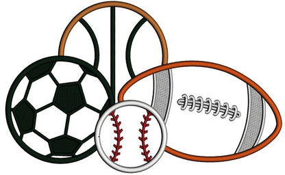 Football Soccer Baseball And Soccer Ball Applique Machine Embroidery Design Digitized Pattern