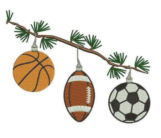 Football Soccer Basketbal Ornament Christmas Filled Machine Embroidery Digitized Design Pattern