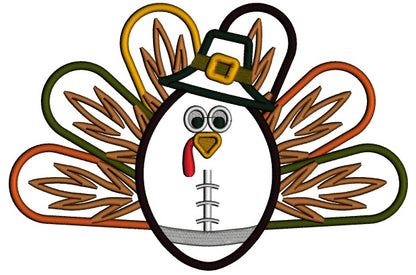 Football Turkey Wearing Thanksgiving Hat Applique Machine Embroidery Design Digitized Pattern