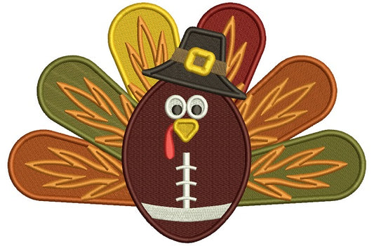 Football Turkey Wearing Thanksgiving Hat Filled Machine Embroidery Design Digitized Pattern