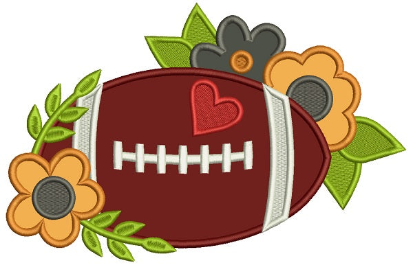 Football With Flowers Applique Machine Embroidery Design Digitized Pattern