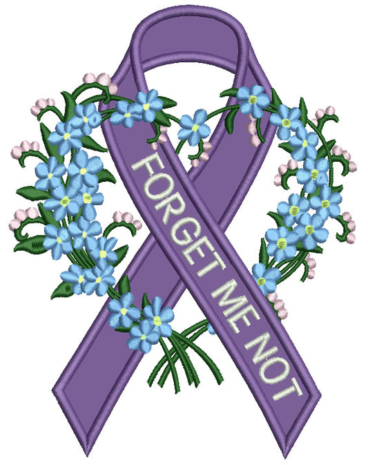 Forget Me Not Alzheimer's Ribbon Applique Machine Embroidery Design Digitized Pattern
