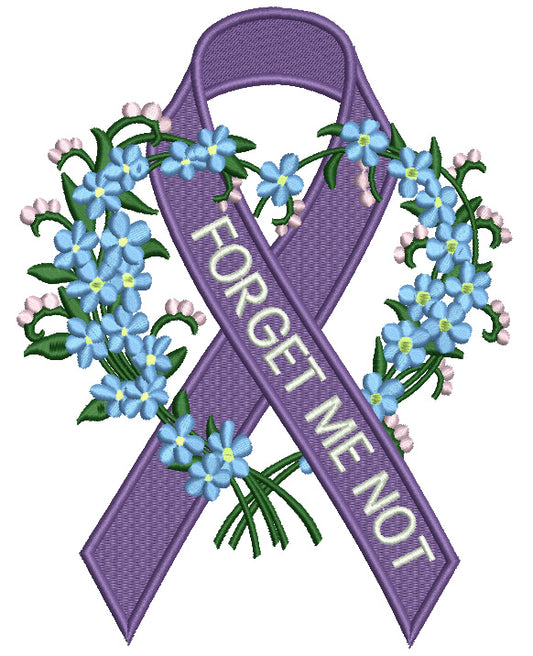Forget Me Not Alzheimer's Ribbon Filled Machine Embroidery Design Digitized Pattern