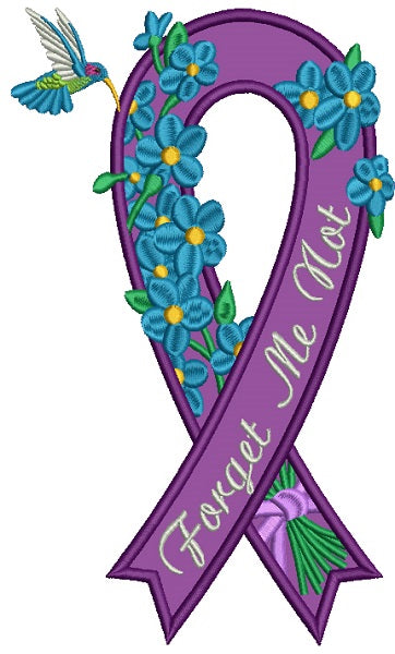 Forget Me Not Cure Alzheimer's Ribbon Applique Machine Embroidery Design Digitized Pattern