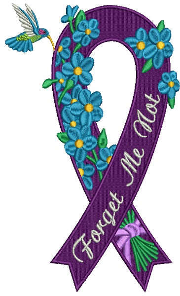 Forget Me Not Cure Alzheimer's Ribbon Filled Machine Embroidery Design Digitized Pattern