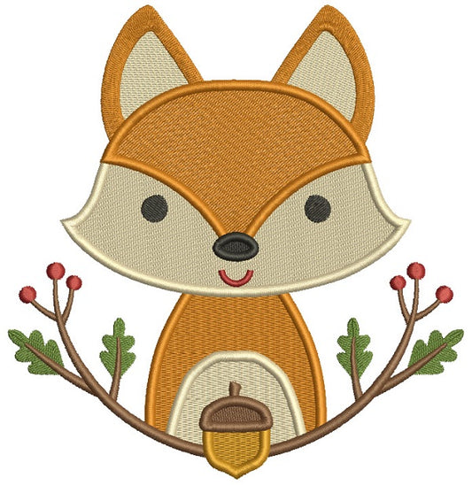 Fox Sitting Behind The Branch Filled Machine Embroidery Design Digitized Pattern