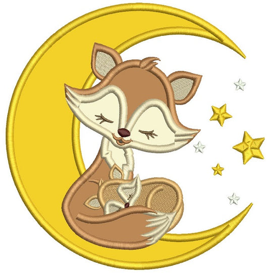 Fox Sitting On The Moon Applique Machine Embroidery Design Digitized Pattern