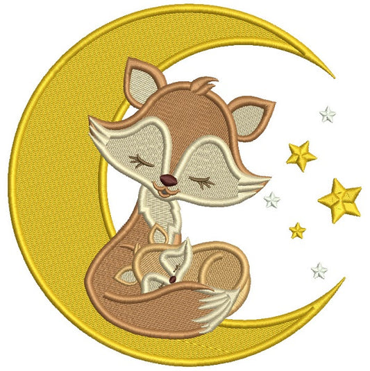 Fox Sitting On The Moon Filled Machine Embroidery Design Digitized Pattern