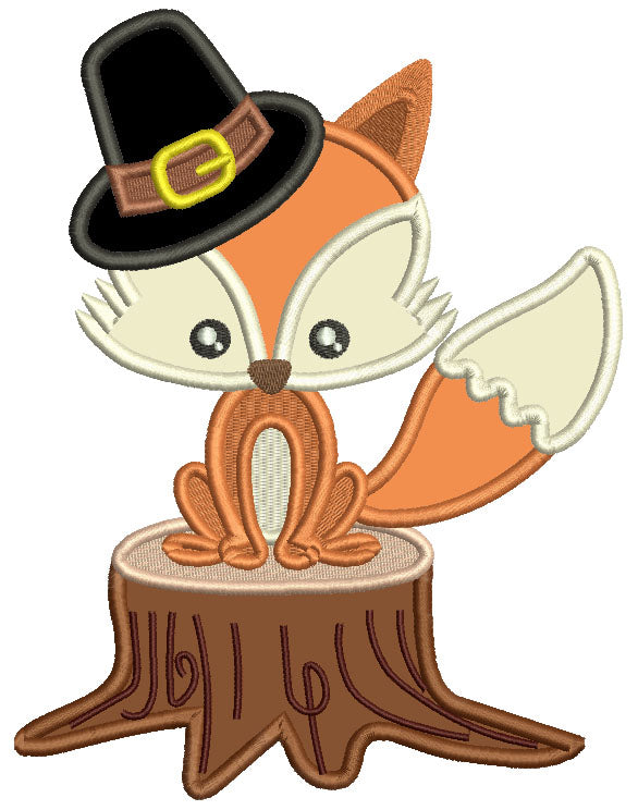 Fox Sitting On The Sump Thanksgiving Applique Machine Embroidery Design Digitized Pattern