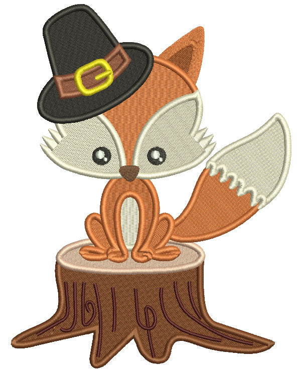 Fox Sitting On The Sump Thanksgiving Filled Machine Embroidery Design Digitized Pattern