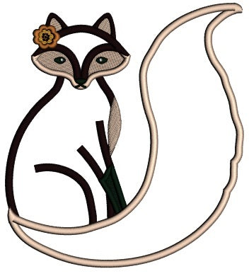 Fox With Ornate Tail Applique Machine Embroidery Design Digitized Pattern