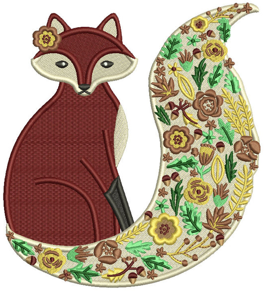 Fox With Ornate Tail Filled Machine Embroidery Design Digitized Pattern