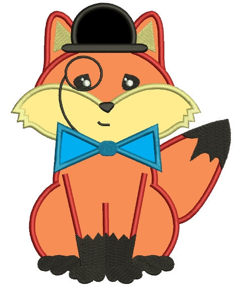 Fox with a Bow and a Hat Applique Machine Embroidery Digitized Design Pattern