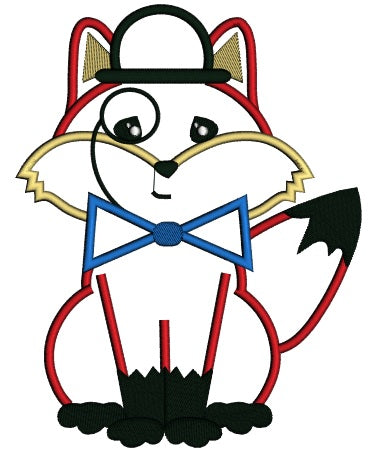 Fox with a Bow and a Hat Applique Machine Embroidery Digitized Design Pattern