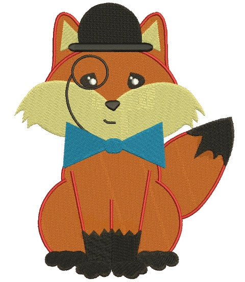 Fox with a Bow and a Hat Filled Machine Embroidery Digitized Design Pattern