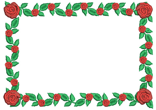 Frame With Roses And Leaves Valentine's Day Filled Machine Embroidery Design Digitized Pattern