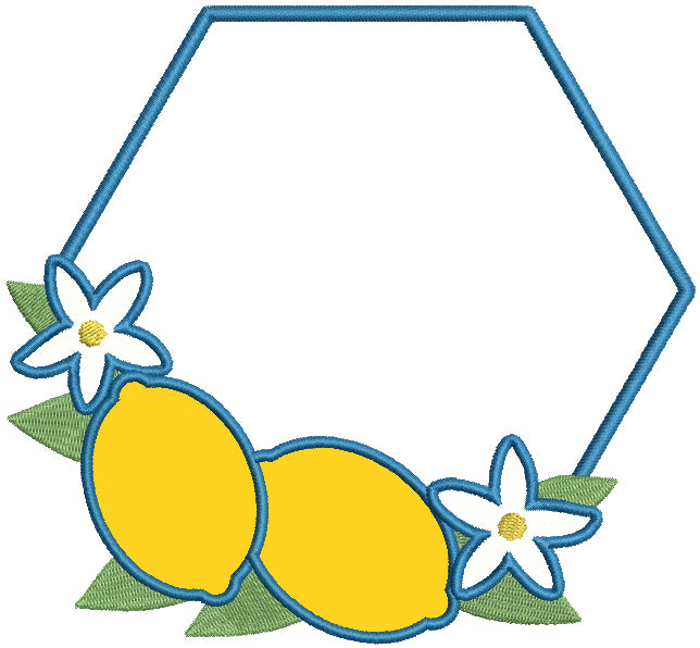 Frame With Two Lemons And Flowers Applique Machine Embroidery Design Digitized Pattern