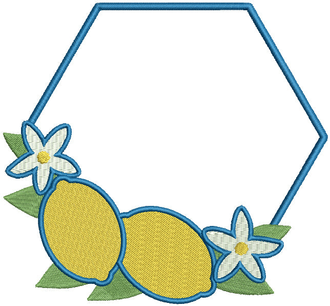 Frame With Two Lemons And Flowers Filled Machine Embroidery Design Digitized Pattern