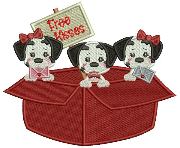 Free Kisses Three Dalmatians Filled Machine Embroidery Design Digitized Pattern