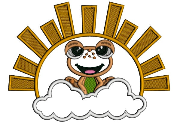 Frog And The Sun Applique Machine Embroidery Design Digitized Pattern