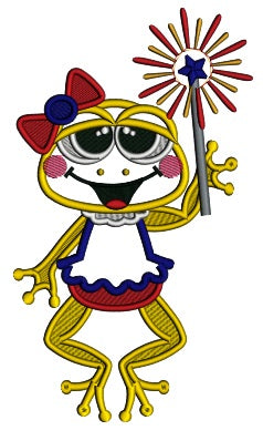 Frog Holding Firecracker 4th Of July Patriotic Applique Machine Embroidery Design Digitized Pattern