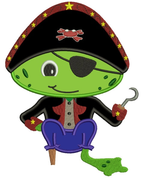 Froggy Frog Pirate with a Eye Patch and a Hook Applique Machine Embroidery Digitized Design Pattern