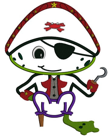Froggy Frog Pirate with a Eye Patch and a Hook Applique Machine Embroidery Digitized Design Pattern