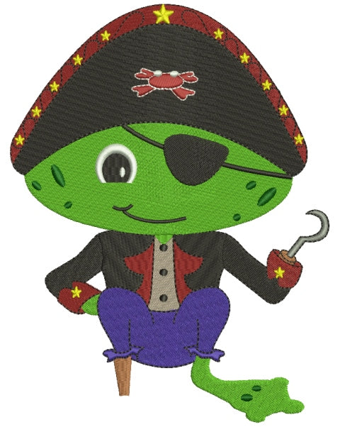 Froggy Frog Pirate with a Eye Patch and a Hook Filled Machine Embroidery Digitized Design Pattern