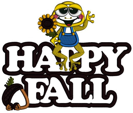 Froggy With Sunflower Happy Fall Applique Machine Embroidery Design Digitized Pattern
