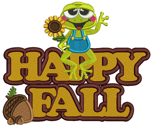 Froggy With Sunflower Happy Fall Filled Machine Embroidery Design Digitized Pattern
