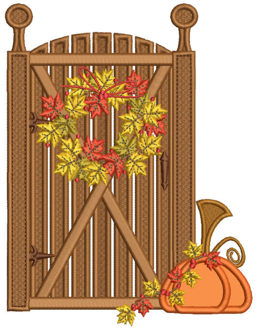 Gate and a Pumpkin Thanksgiving Applique Machine Embroidery Design Digitized Pattern