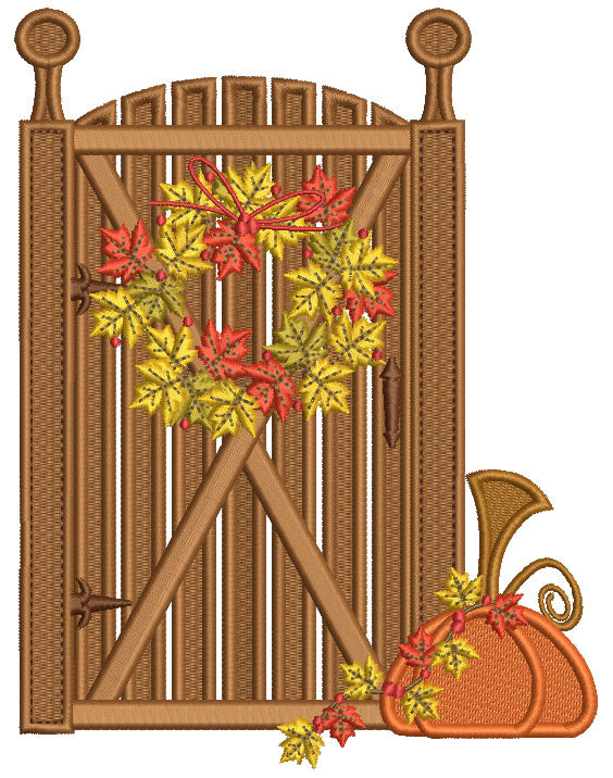 Gate and a Pumpkin Thanksgiving Filled Machine Embroidery Design Digitized Pattern